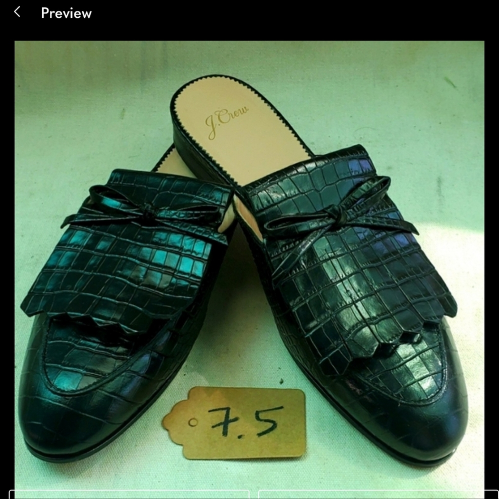 J Crew Croc Embossed Leather Loafer Mule like new